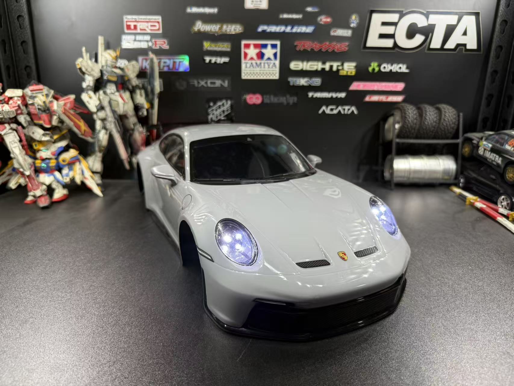 TAMIYA 1/10 Porsche 911 GT3 (992) —  Arctic Grey  Body Shell Only w/ Realistic Working Headlights