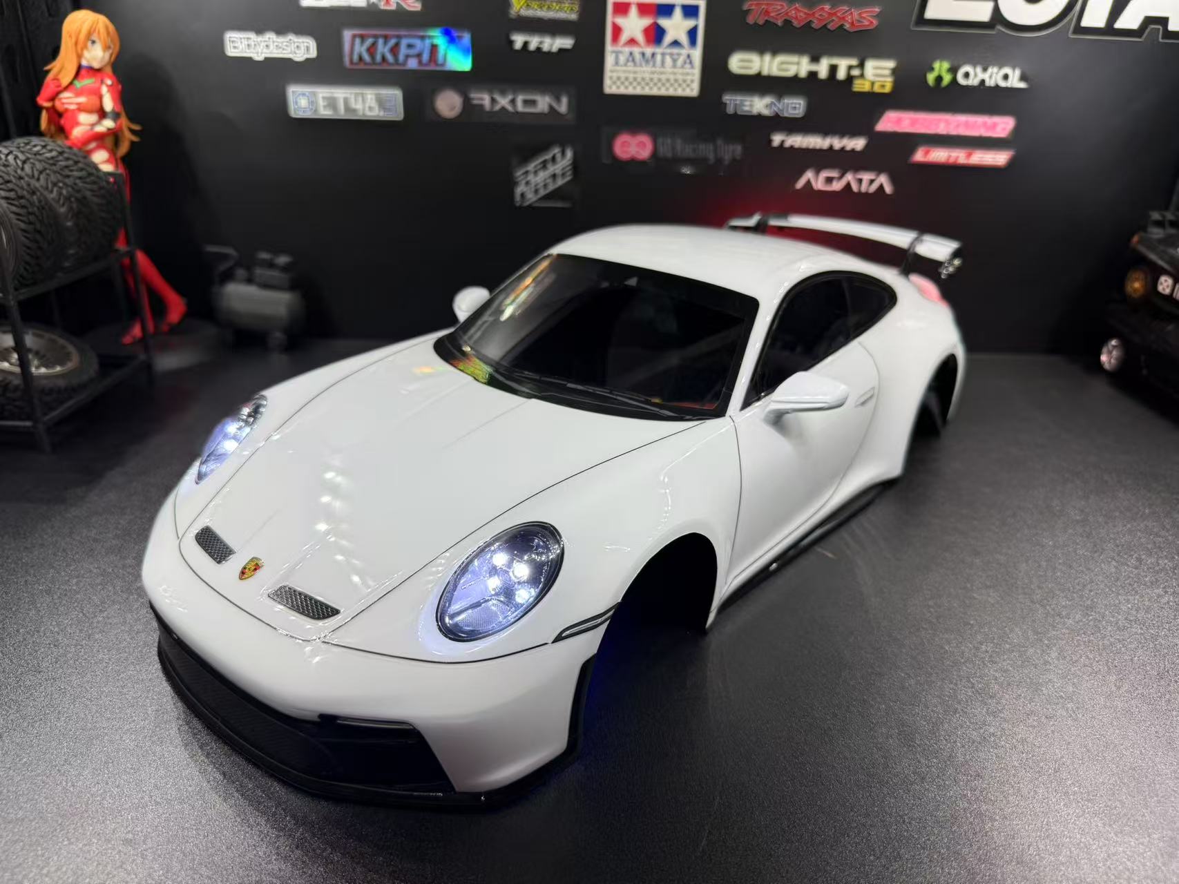 TAMIYA 1/10 Porsche 911 GT3 (992) —  White Body Shell Only w/ Realistic Working Headlights