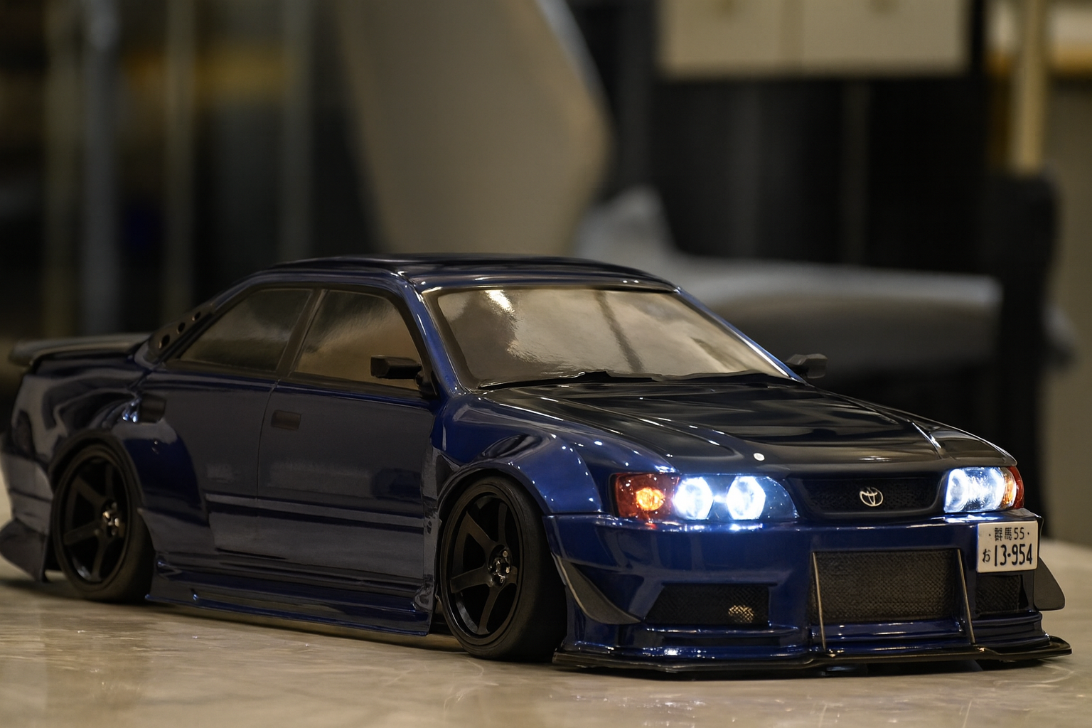 Toyota Chaser JZX100 1/10 RC Drift Body Shell – Deep Blue Widebody with LED Lights (JDM Style)