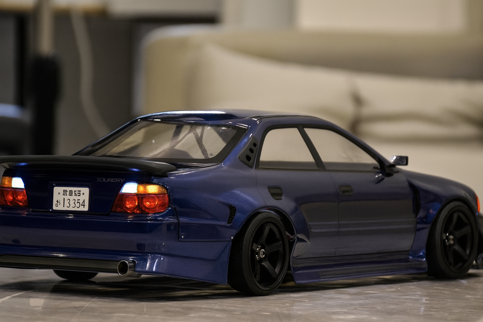 Toyota Chaser JZX100 1/10 RC Drift Body Shell – Deep Blue Widebody with LED Lights (JDM Style)
