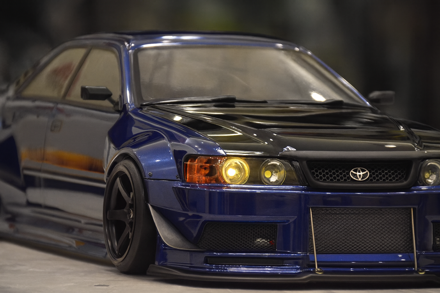 Toyota Chaser JZX100 1/10 RC Drift Body Shell – Deep Blue Widebody with LED Lights (JDM Style)