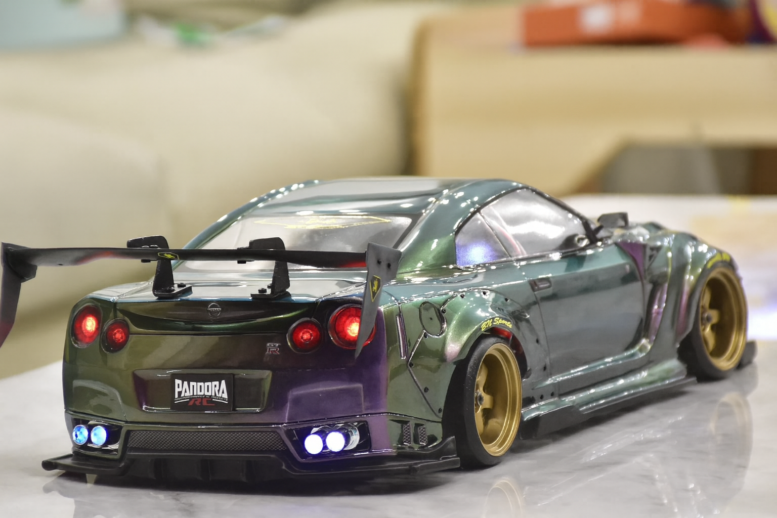 Nissan GT-R R35 Liberty Walk / Rocket Bunny 1/10 RC Drift Body Shell – Chameleon Paint & Linked LED Edition