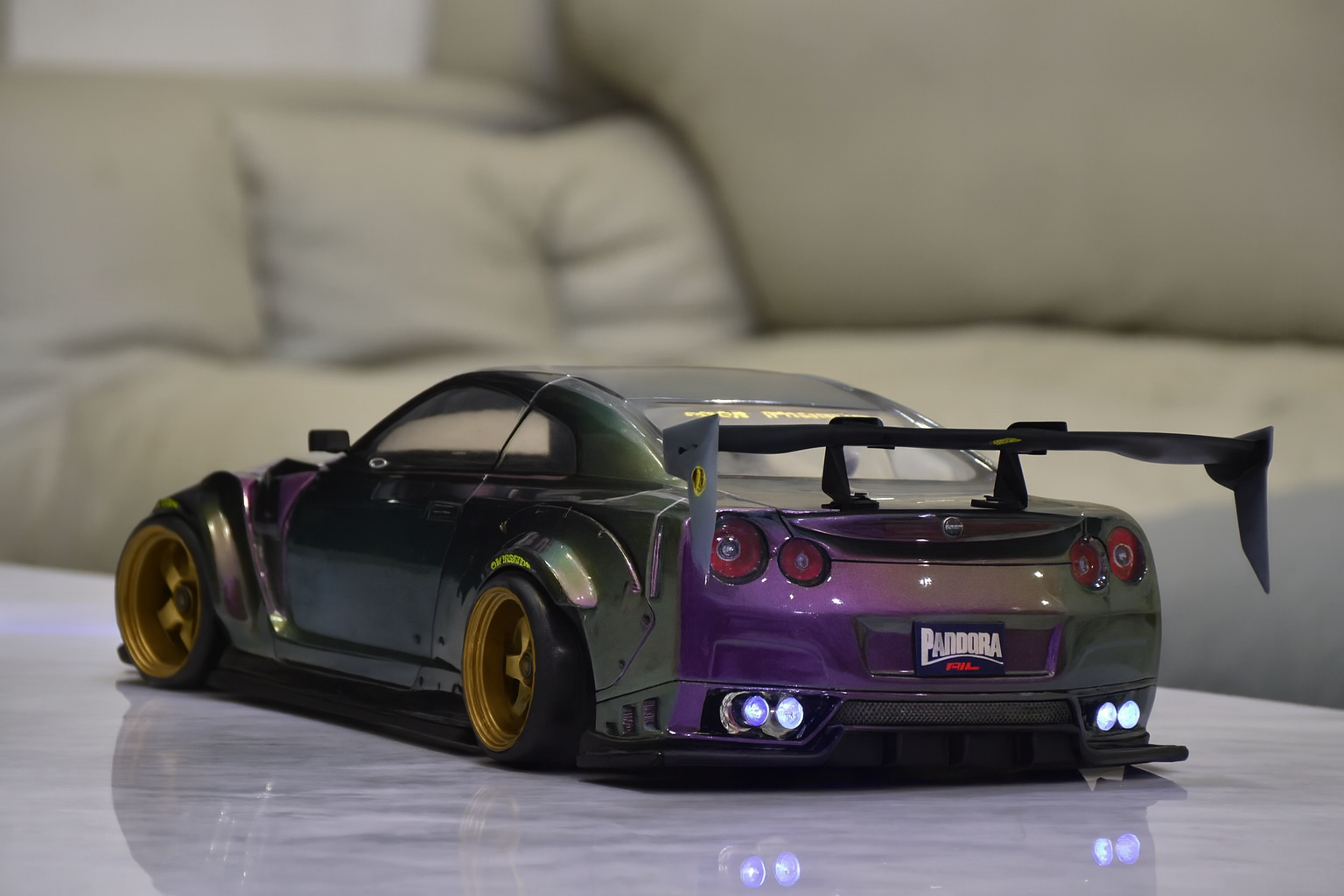 Nissan GT-R R35 Liberty Walk / Rocket Bunny 1/10 RC Drift Body Shell – Chameleon Paint & Linked LED Edition