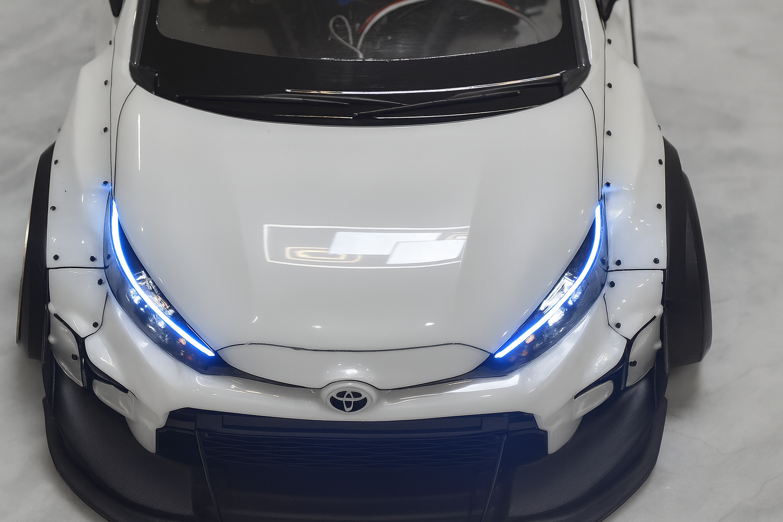 Toyota GR Yaris 1/10 RC Drift Body Shell – Widebody Style with LED Lights (Show Spec Display Edition)