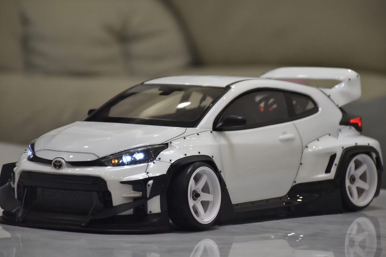 Toyota GR Yaris 1/10 RC Drift Body Shell – Widebody Style with LED Lights (Show Spec Display Edition)