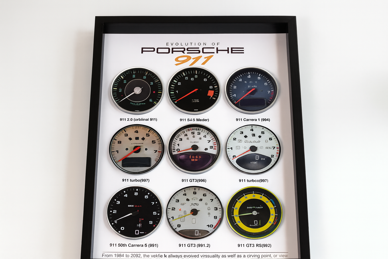 Porsche 911 Evolution Dashboard Art Frame – A4 Aluminum Alloy Classic Instrument Panel History Wall Decor