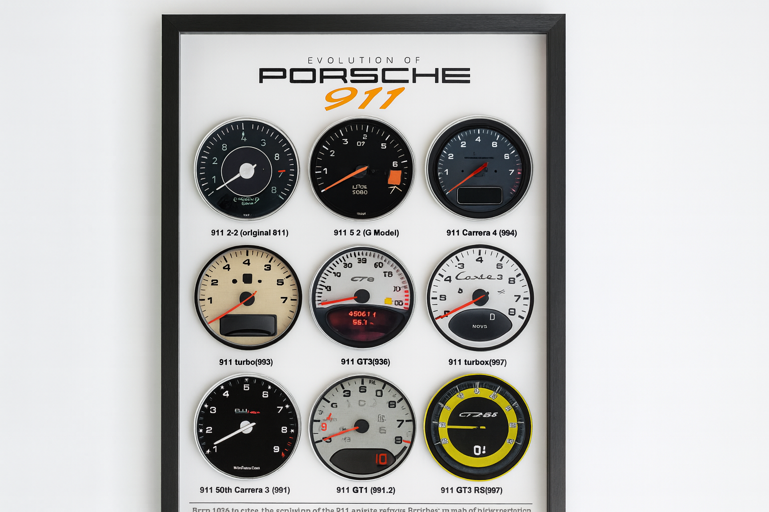 Porsche 911 Evolution Dashboard Art Frame – A4 Aluminum Alloy Classic Instrument Panel History Wall Decor