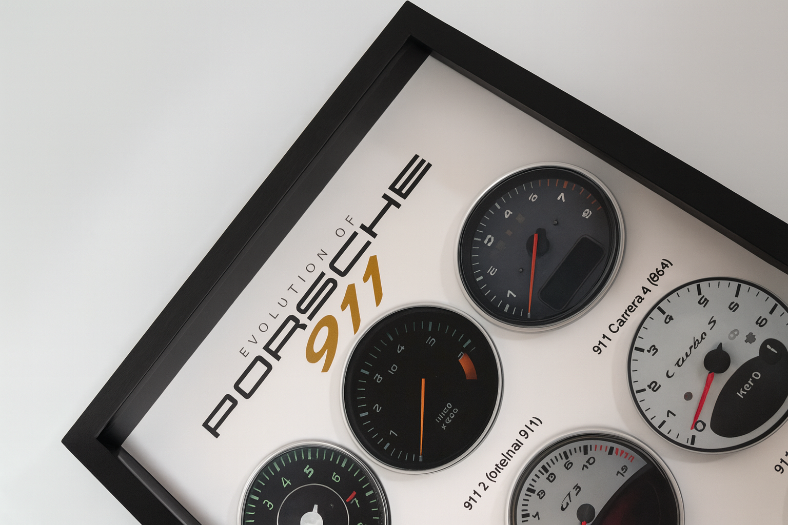 Porsche 911 Evolution Dashboard Art Frame – A4 Aluminum Alloy Classic Instrument Panel History Wall Decor