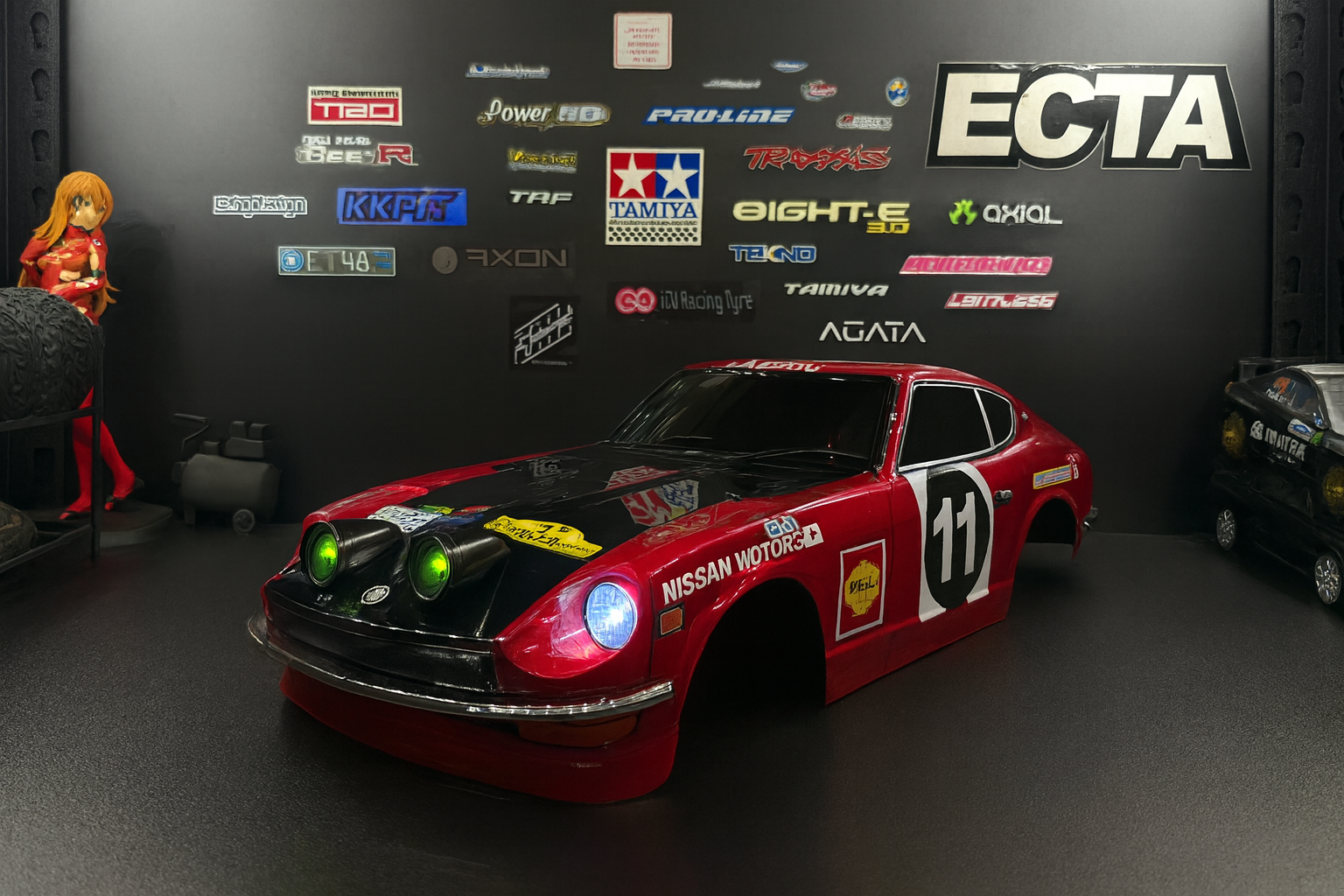 1/10 Tamiya Datsun 240Z Rally RC Body – Devil Z Wangan Midnight Style with Headlights & Taillights