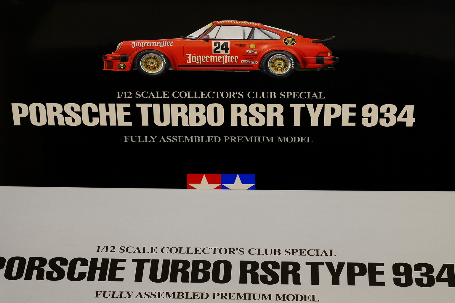 Tamiya Porsche 934 RSR 1/12 Scale Deer Horn Livery – Rare Finished Model with Mirror Display Base