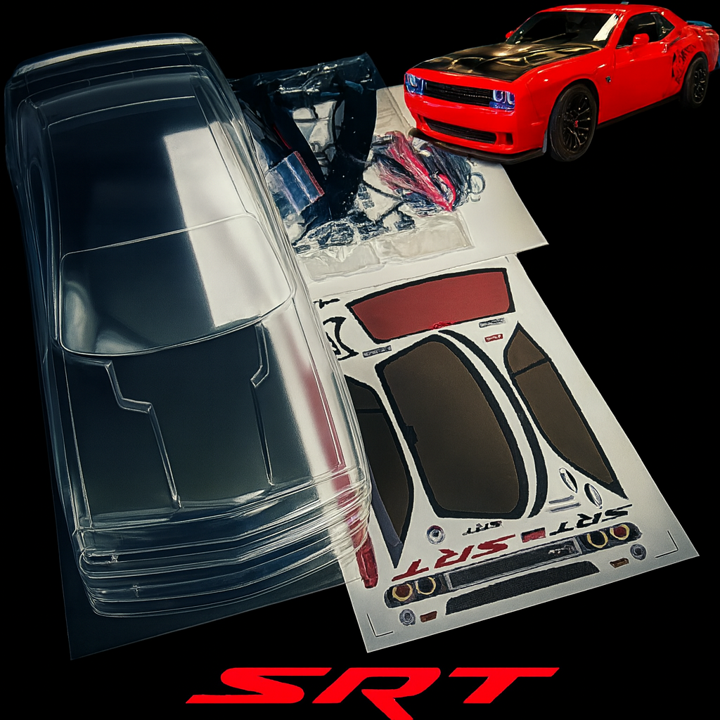 Dodge Challenger SRT Hellcat Clear PVC Body Shell (Unassembled) – 1/10 Drift | 190mm Width, 255–260mm Wheelbase