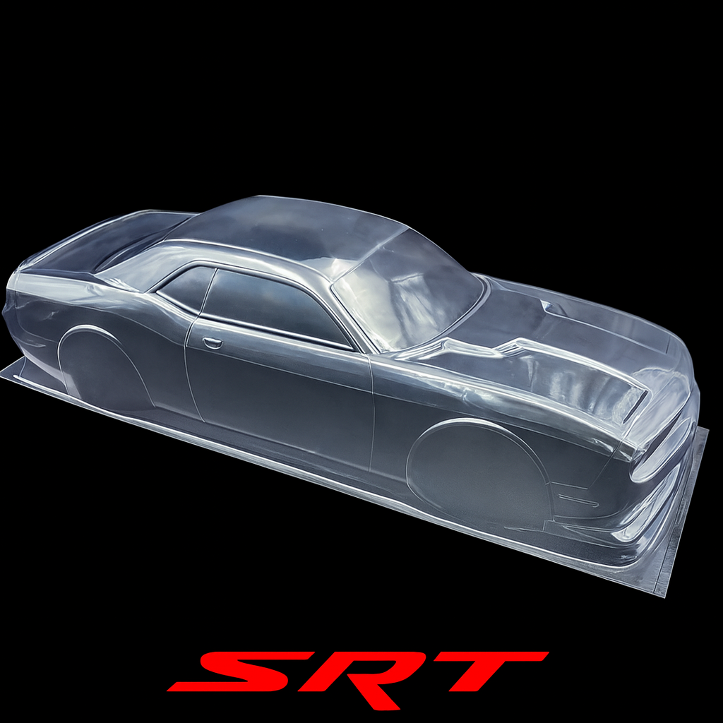 Dodge Challenger SRT Hellcat Clear PVC Body Shell (Unassembled) – 1/10 Drift | 190mm Width, 255–260mm Wheelbase