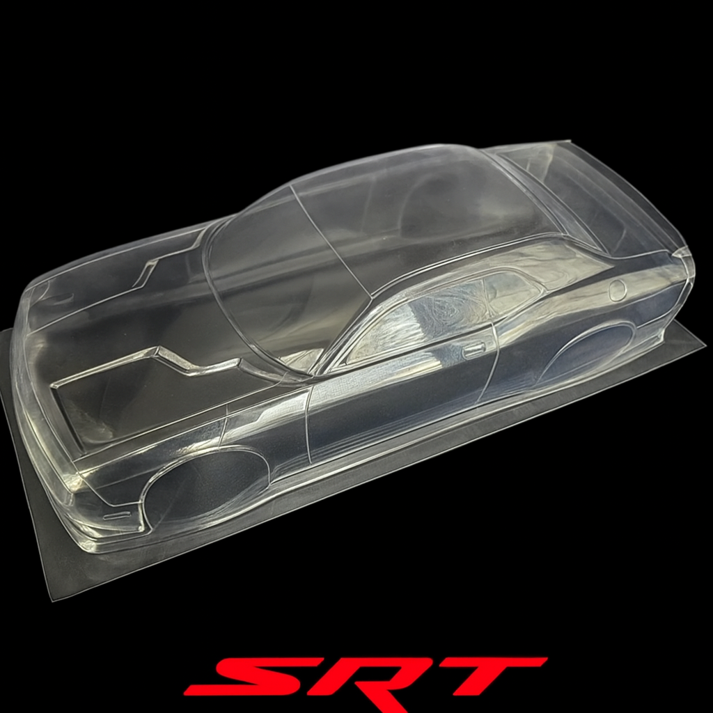 Dodge Challenger SRT Hellcat Clear PVC Body Shell (Unassembled) – 1/10 Drift | 190mm Width, 255–260mm Wheelbase