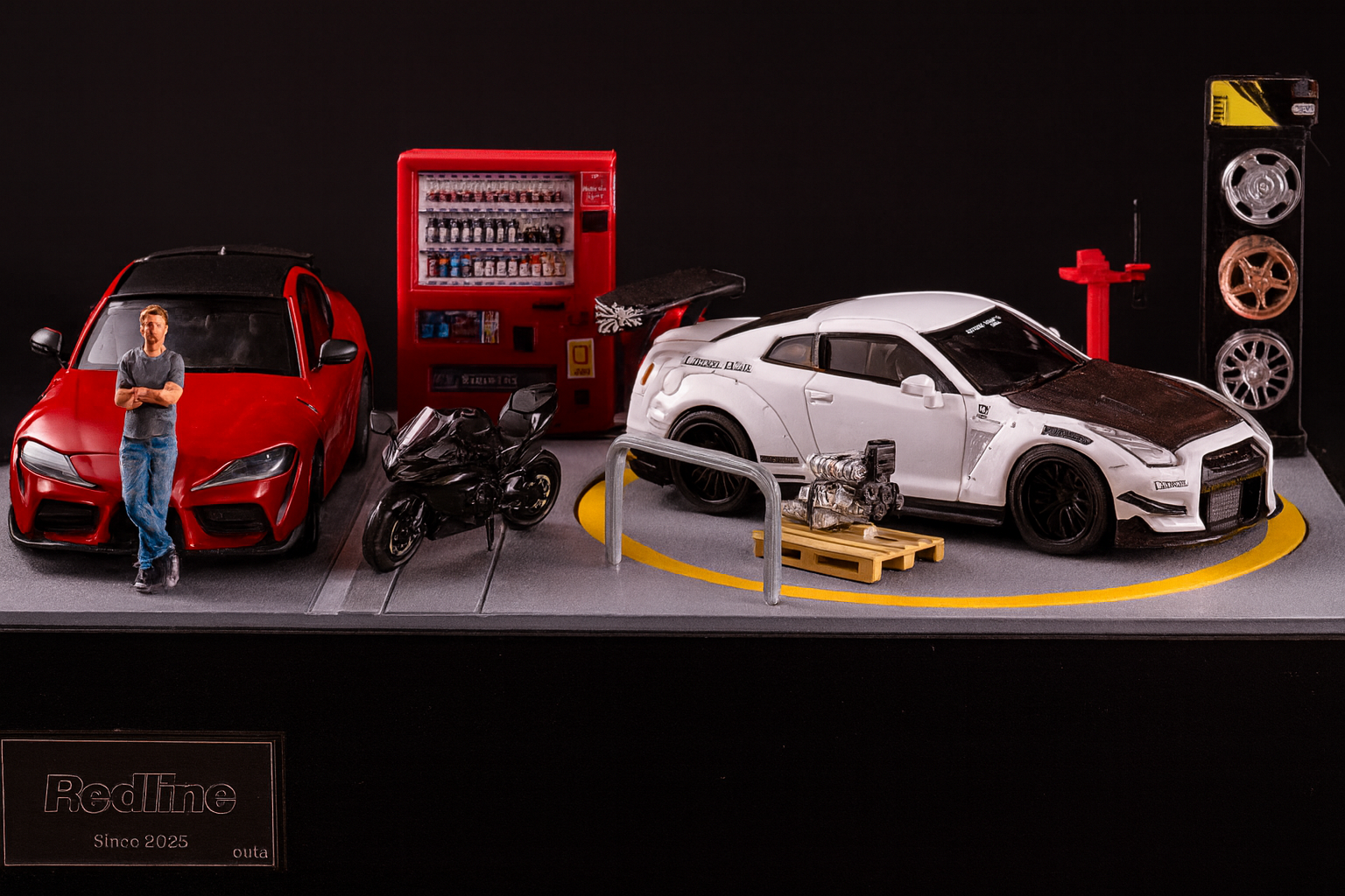 1/64 Scale Rotating Parking Garage Display Platform – Fast & Furious Tokyo Drift Inspired | Standard & Upgraded LED Versions