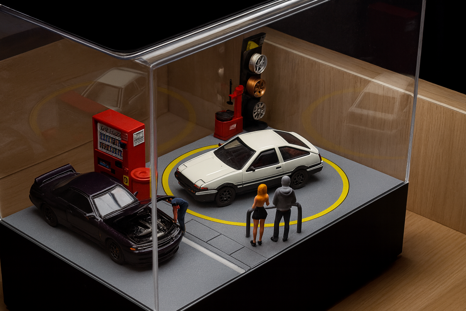 1/64 Scale Rotating Parking Garage Display Platform – Fast & Furious Tokyo Drift Inspired | Standard & Upgraded LED Versions