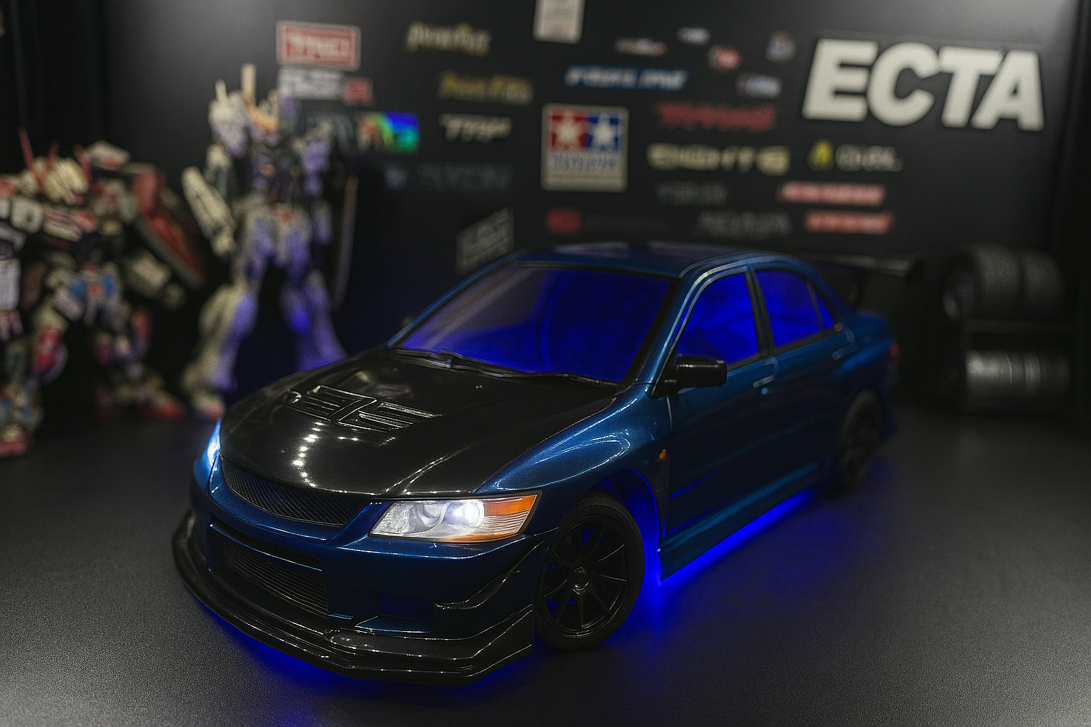 1/10 Mitsubishi Evolution 9 Widebody Drift & On-Road RC Car Body Shell – Deep Metallic Blue with LED Lights