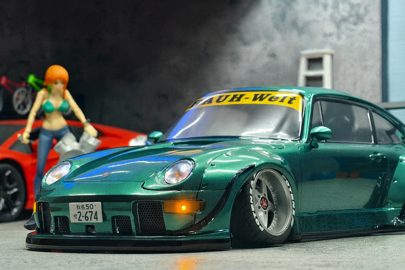 1/10 Porsche RWB RC Drift & On-Road Car Body Shell – Fully Painted with Realistic Headlights