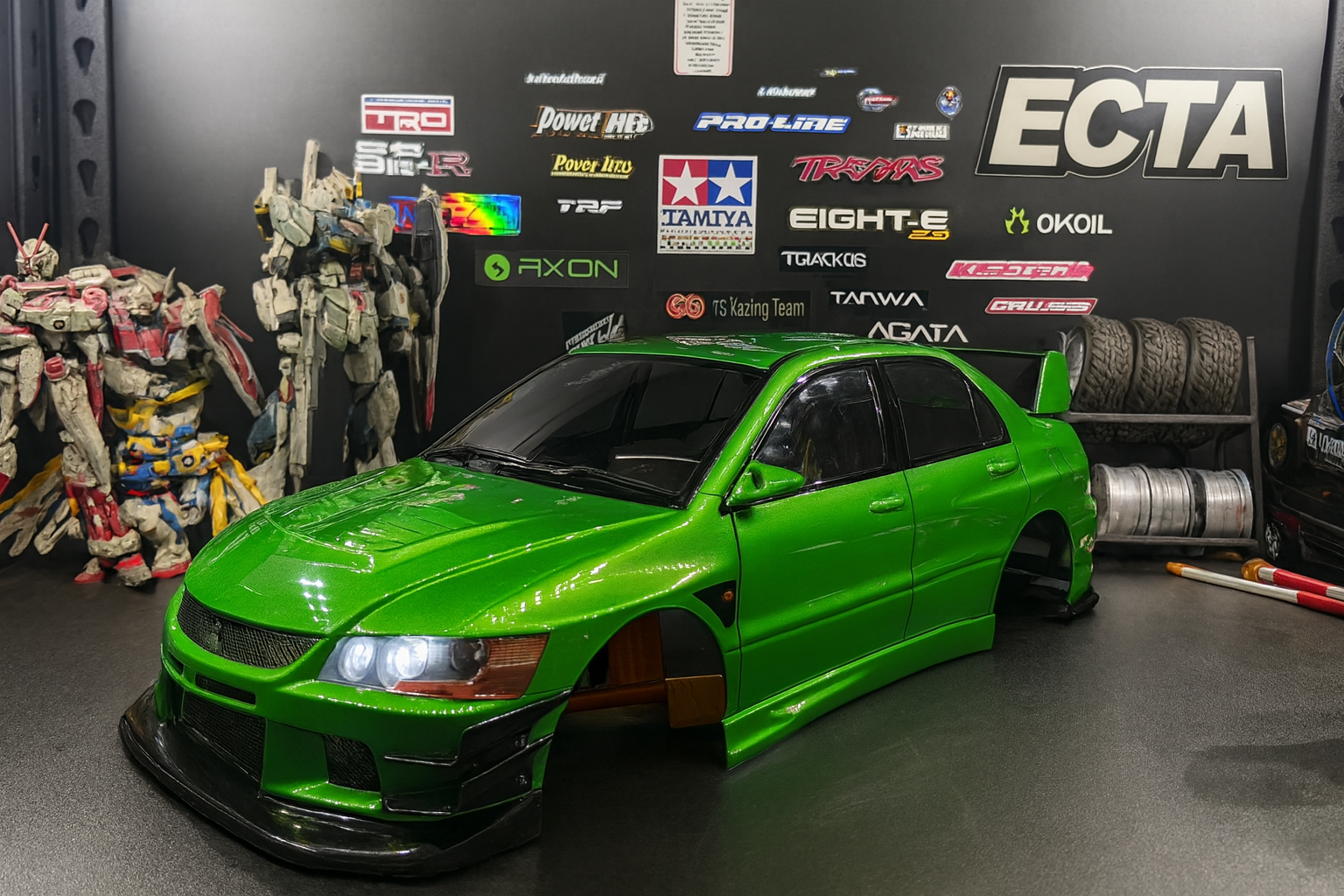 1/10 Mitsubishi Evolution 9 Widebody — Pre-Painted Green Body Shell w/ LED Lights