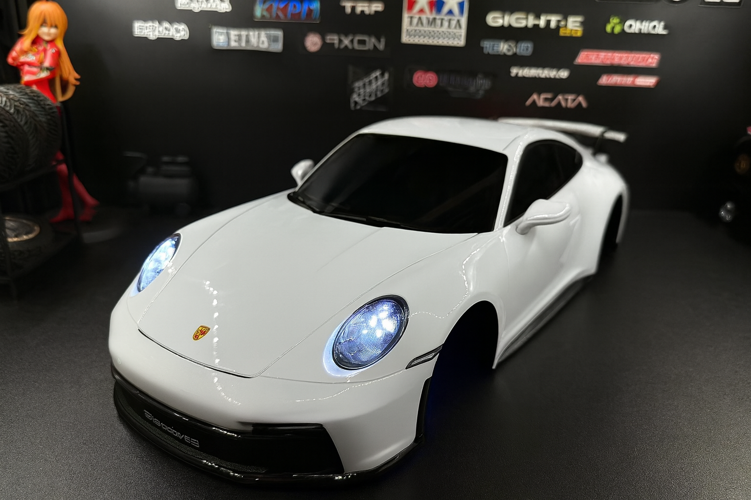 TAMIYA 1/10 Porsche 911 GT3 (992) —  White Body Shell Only w/ Realistic Working Headlights