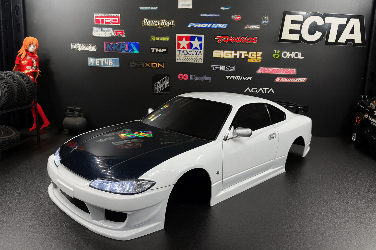 TAMIYA NISMO Silvia S15 White - 1/10 RC Drift Touring Car Body Shell w/ LED Headlights