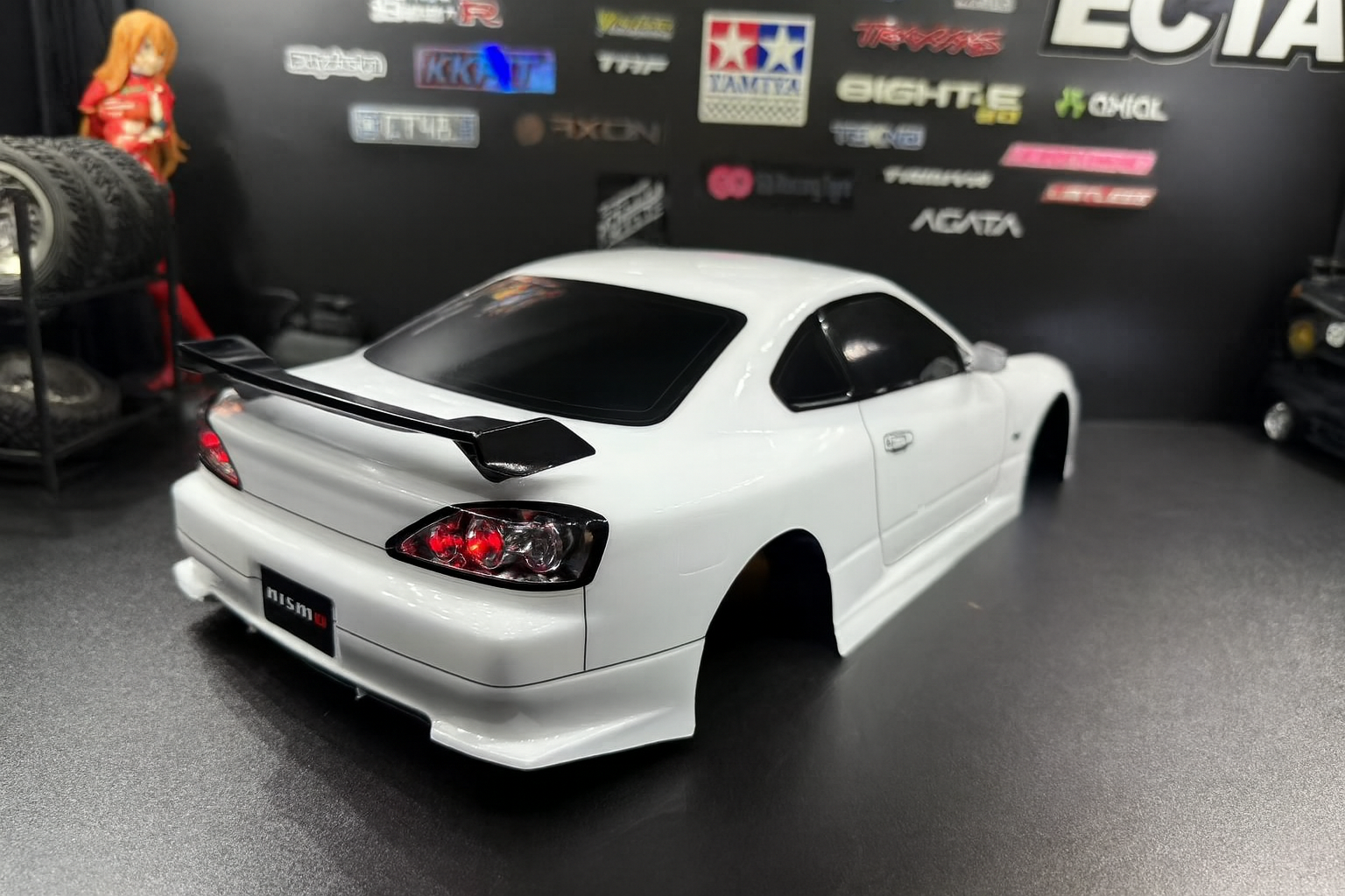 TAMIYA NISMO Silvia S15 White - 1/10 RC Drift Touring Car Body Shell w/ LED Headlights