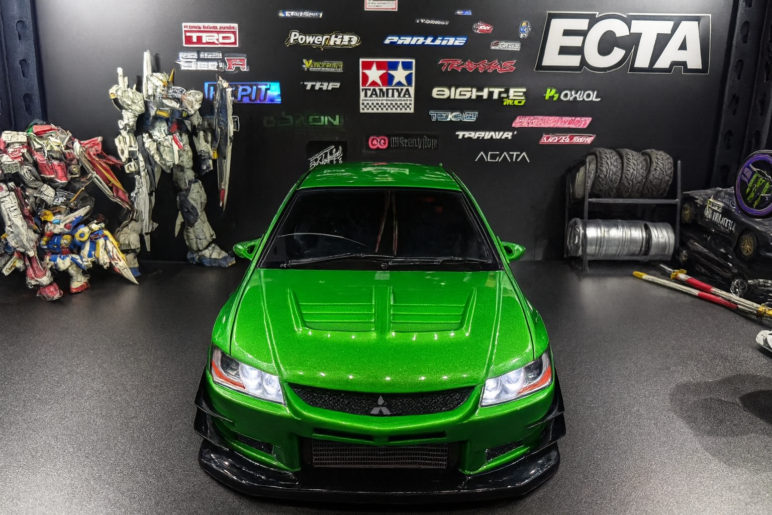 1/10 Mitsubishi Evolution 9 Widebody — Pre-Painted Green Body Shell w/ LED Lights