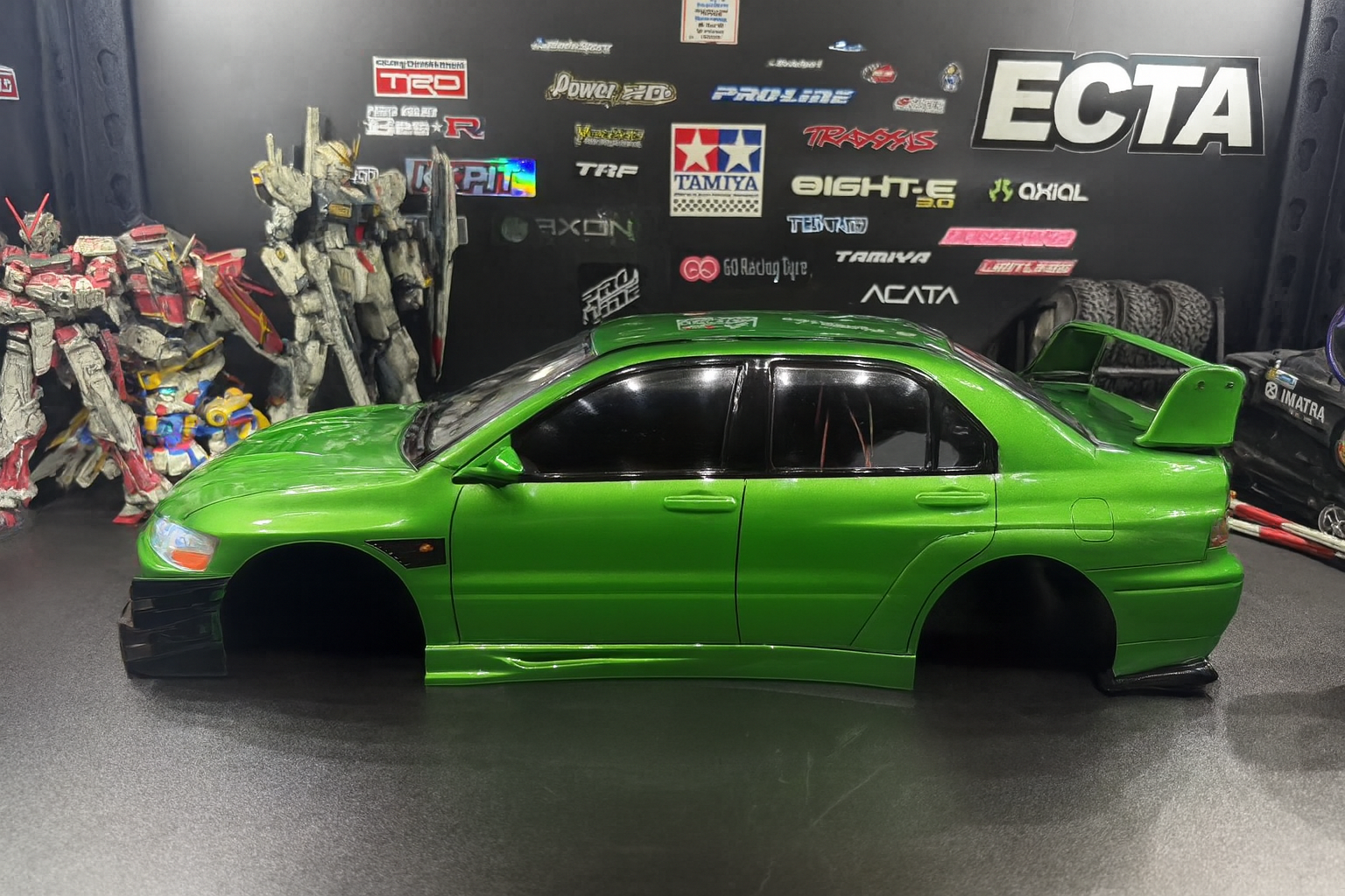 1/10 Mitsubishi Evolution 9 Widebody — Pre-Painted Green Body Shell w/ LED Lights