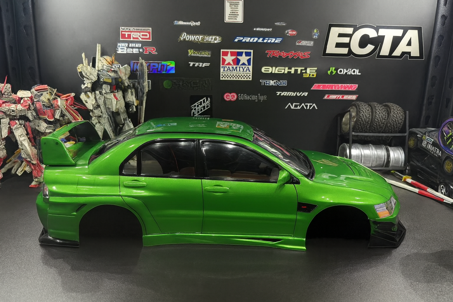 1/10 Mitsubishi Evolution 9 Widebody — Pre-Painted Green Body Shell w/ LED Lights