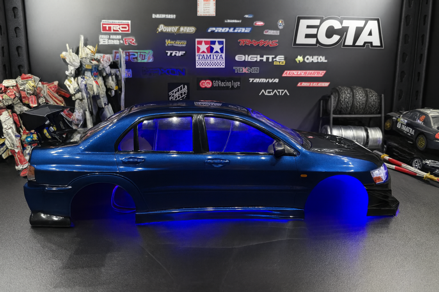 1/10 Mitsubishi Evolution 9 Widebody Drift & On-Road RC Car Body Shell – Deep Metallic Blue with LED Lights