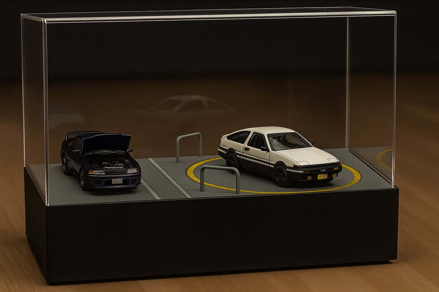 1/64 Scale Rotating Parking Garage Display Platform – Fast & Furious Tokyo Drift Inspired | Standard & Upgraded LED Versions