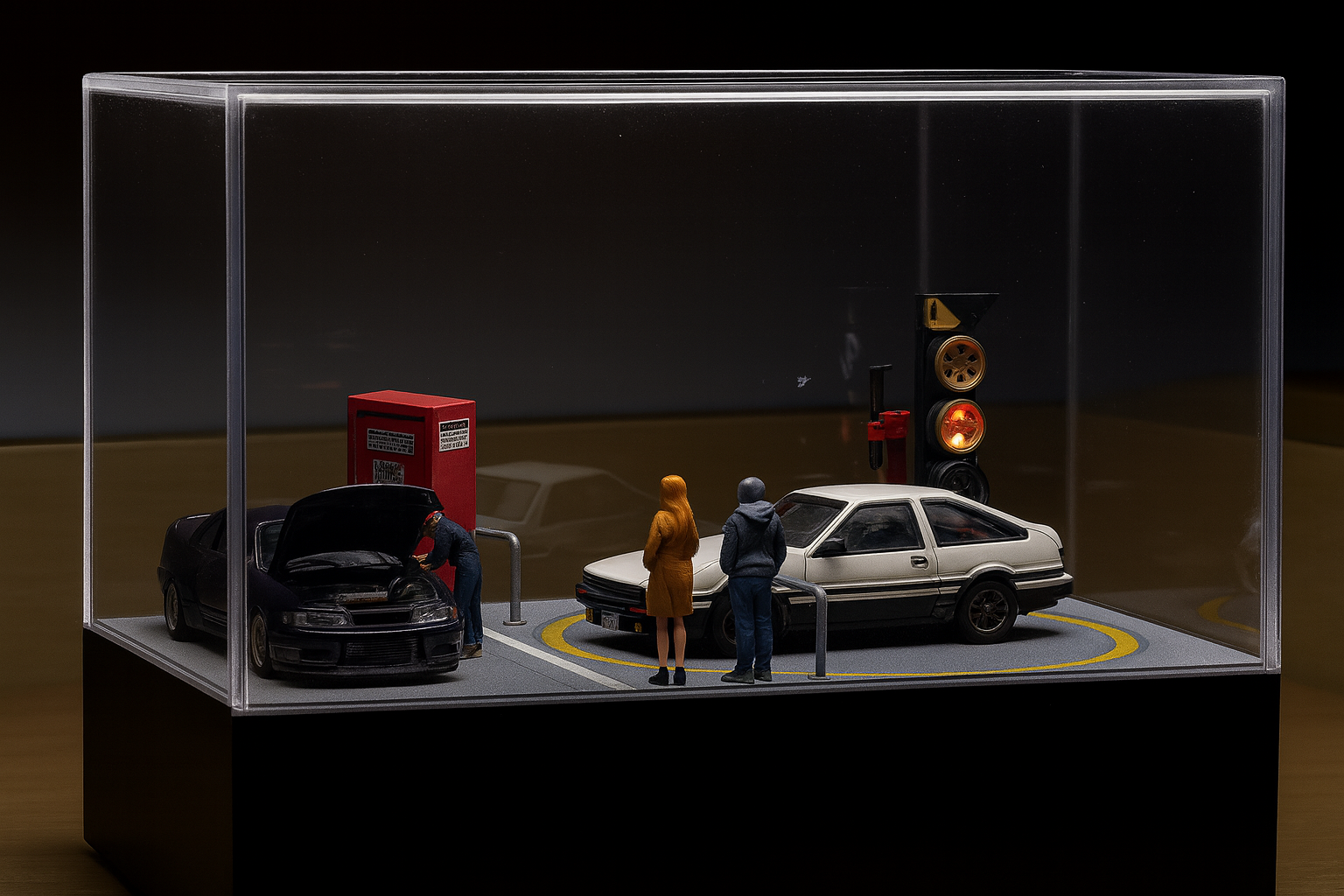 1/64 Scale Rotating Parking Garage Display Platform – Fast & Furious Tokyo Drift Inspired | Standard & Upgraded LED Versions