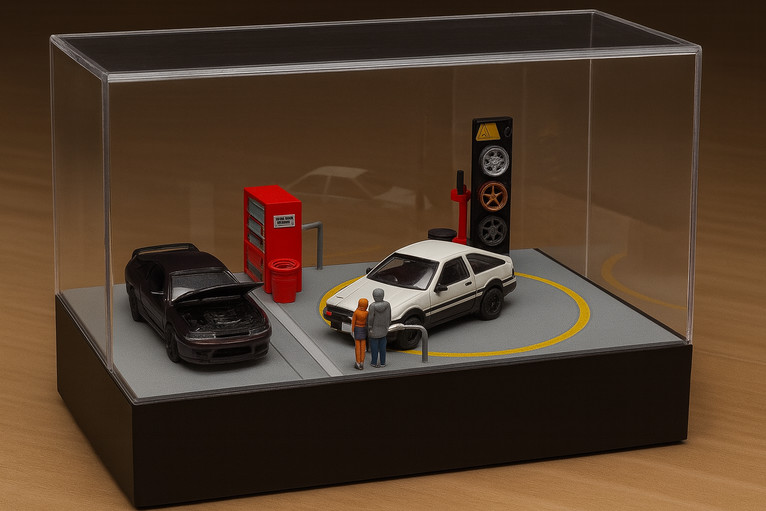 1/64 Scale Rotating Parking Garage Display Platform – Fast & Furious Tokyo Drift Inspired | Standard & Upgraded LED Versions