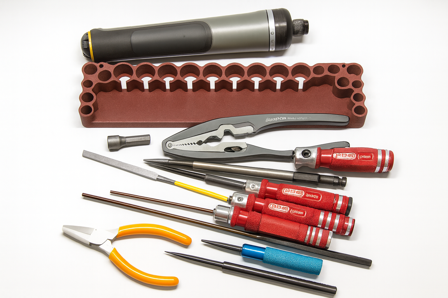 RC Tool Stand & FPV Screwdriver Holder – 21 Slots with Tray | Model Hobby Organizer