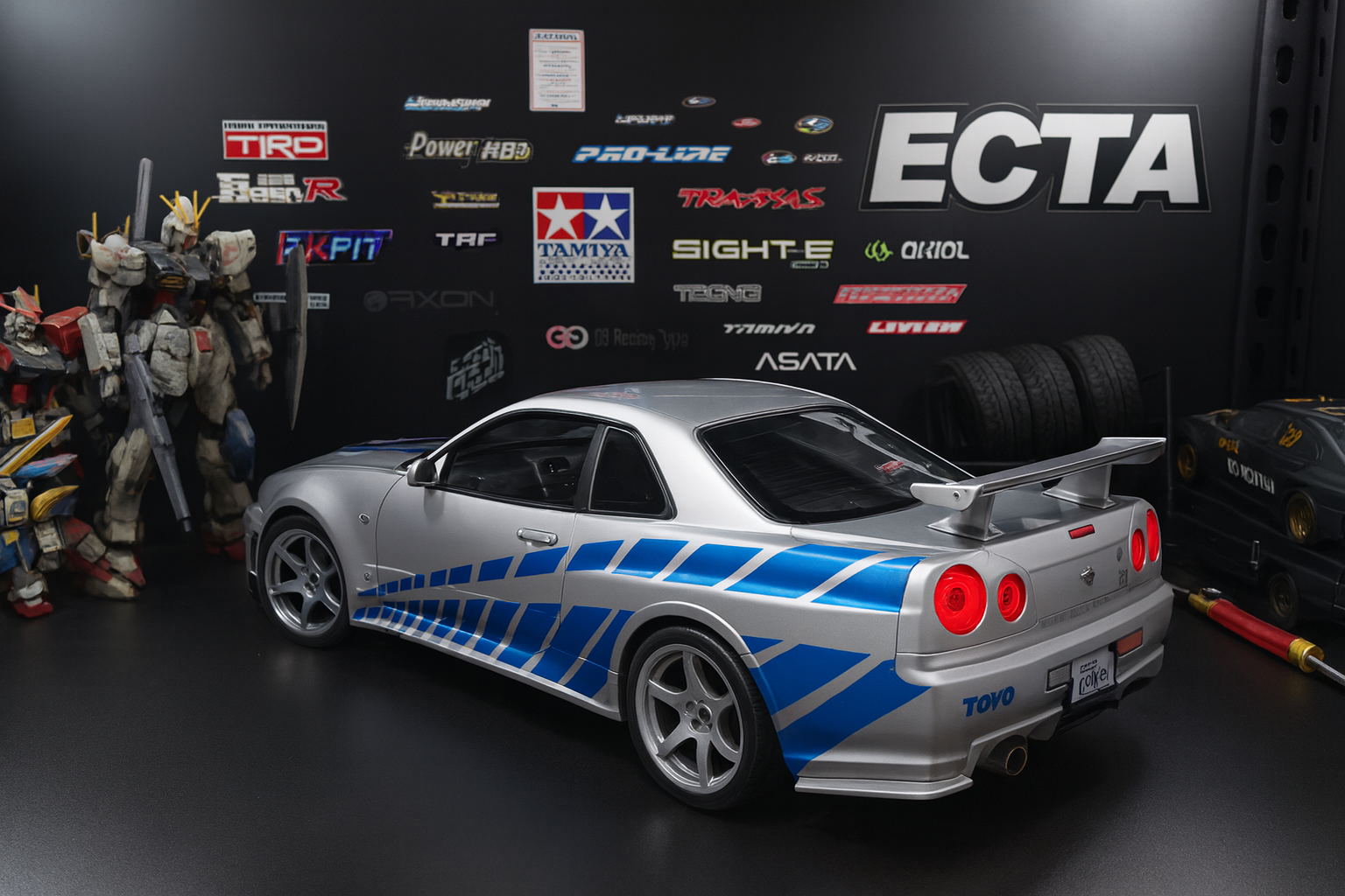 Nissan Skyline GT-R R34 RTR — 1/10 RC Touring Car with Tamiya Motor, HOTRC CT6 & Realistic LED Headlights/Taillights