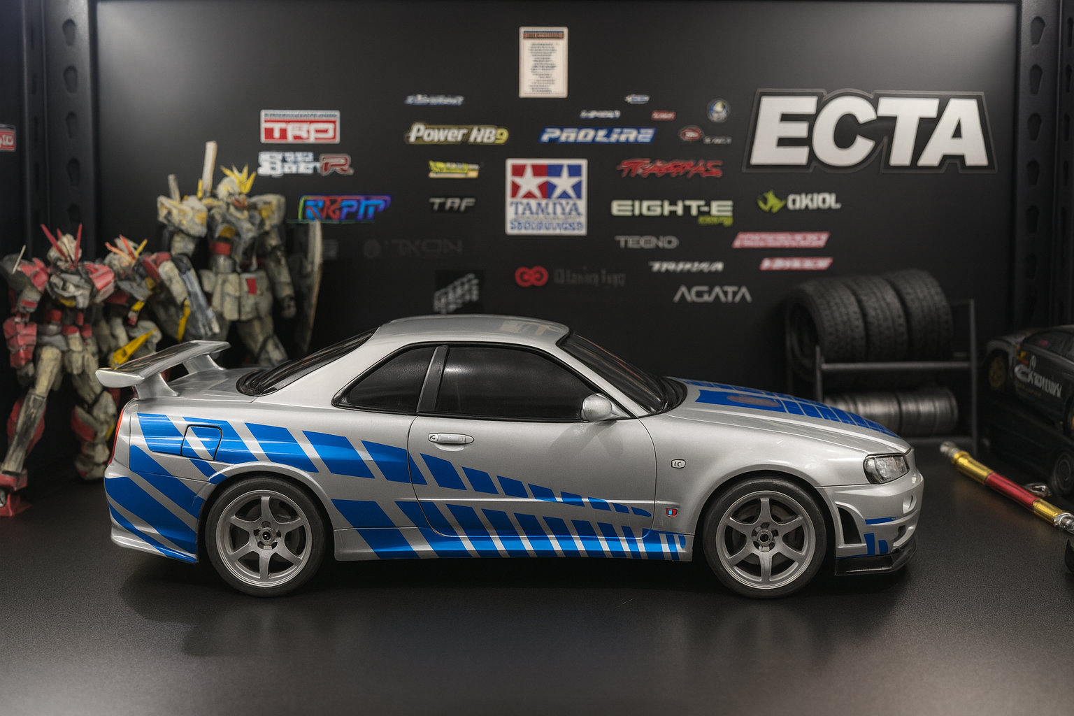 Nissan Skyline GT-R R34 RTR — 1/10 RC Touring Car with Tamiya Motor, HOTRC CT6 & Realistic LED Headlights/Taillights