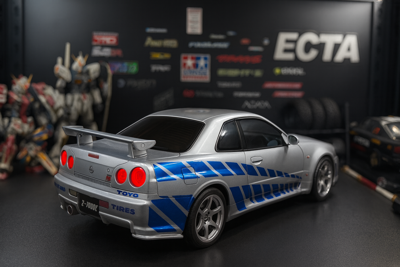 Nissan Skyline GT-R R34 RTR — 1/10 RC Touring Car with Tamiya Motor, HOTRC CT6 & Realistic LED Headlights/Taillights