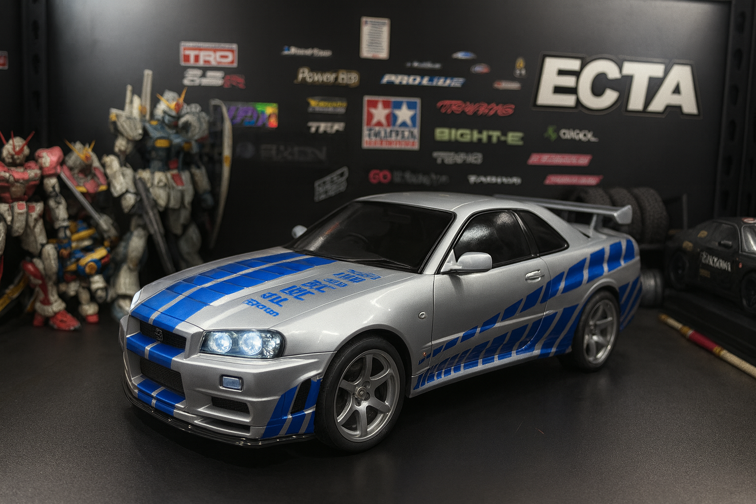 Nissan Skyline GT-R R34 RTR — 1/10 RC Touring Car with Tamiya Motor, HOTRC CT6 & Realistic LED Headlights/Taillights